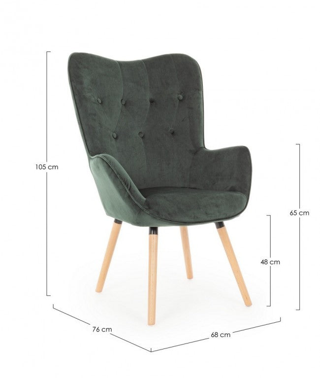 Poltrona Velluto Verde Scuro Moderna da Interno - ANNA Colore: Verde Scuro