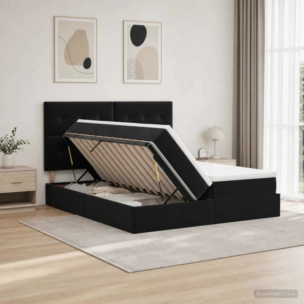 Letto con contenitore LED e materasso Nero 200 x 200 cm Velluto 3460274
