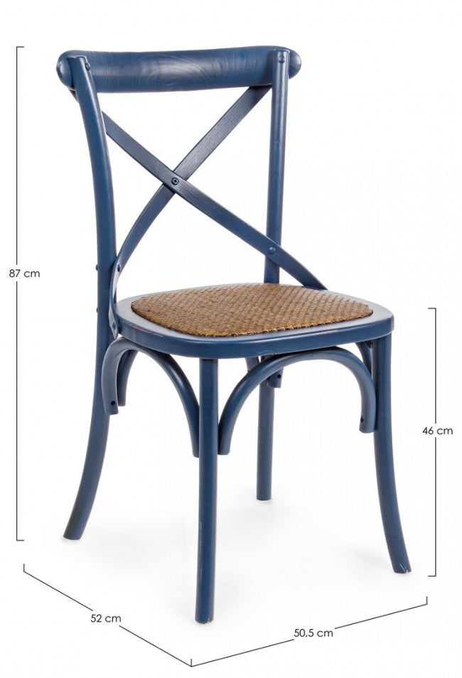 Sedia Legno Naturale Rustica da Interno - CROSS Colore: Blu