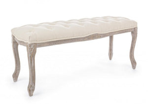 Panca in Legno e Tessuto Beige Rustica da Interno - ARIANNA Colore: Marrone