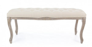 Panca in Legno e Tessuto Beige Rustica da Interno - ARIANNA Colore: Marrone