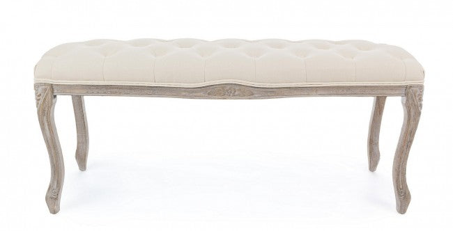 Panca in Legno e Tessuto Beige Rustica da Interno - ARIANNA Colore: Marrone