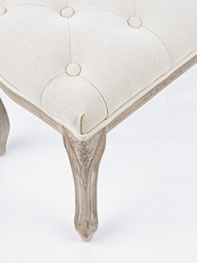 Panca in Legno e Tessuto Beige Rustica da Interno - ARIANNA Colore: Marrone