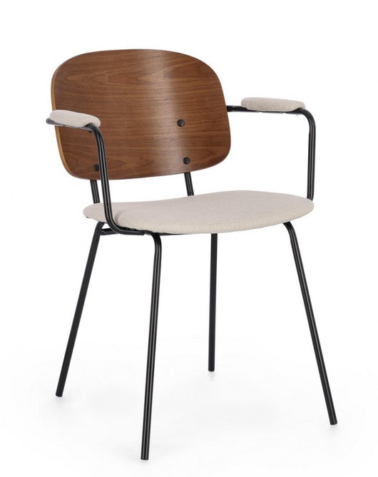 Set 2 Sedie con Braccioli Tessuto Grigio Moderno da Interno - VIVIANA Colore: Beige