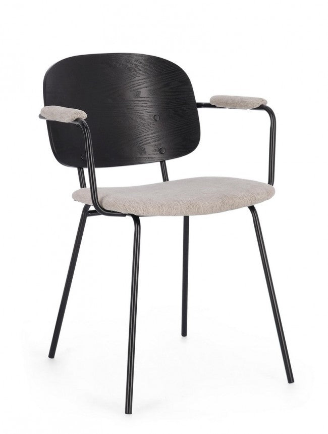 Set 2 Sedie con Braccioli Tessuto Grigio Moderno da Interno - VIVIANA Colore: Nero