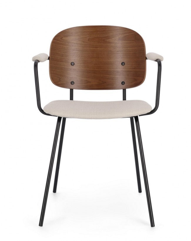 Set 2 Sedie con Braccioli Tessuto Grigio Moderno da Interno - VIVIANA Colore: Beige