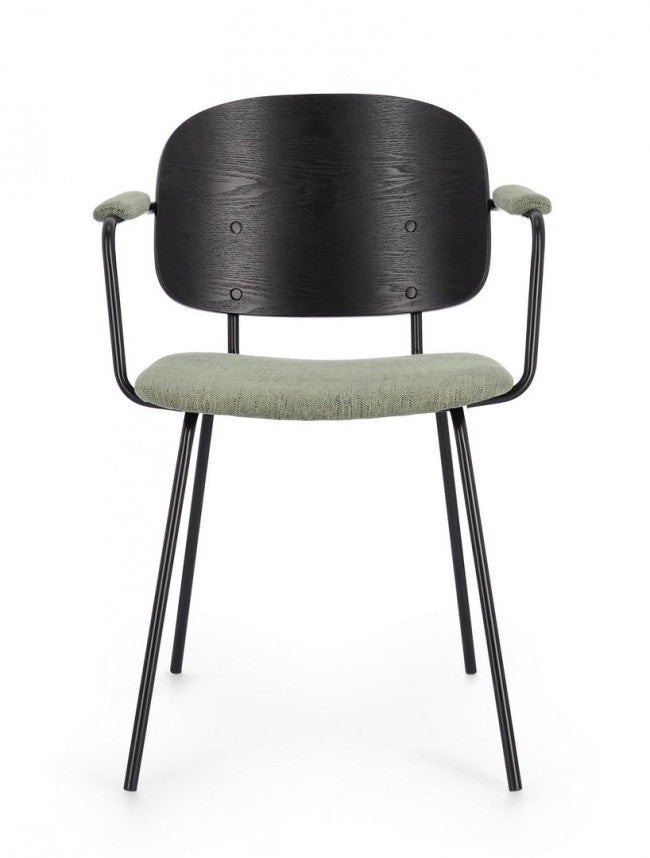 Set 2 Sedie con Braccioli Tessuto Grigio Moderno da Interno - VIVIANA Colore: Verde