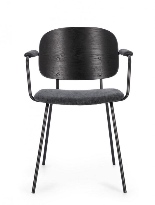 Set 2 Sedie con Braccioli Tessuto Grigio Moderno da Interno - VIVIANA Colore: Grigio scuro