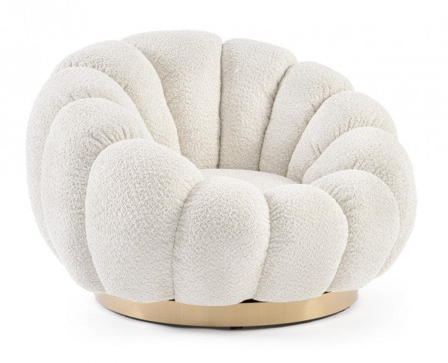 Poltrona Bouclé Bianco Moderno da Interno - RACHEL Colore: Naturale