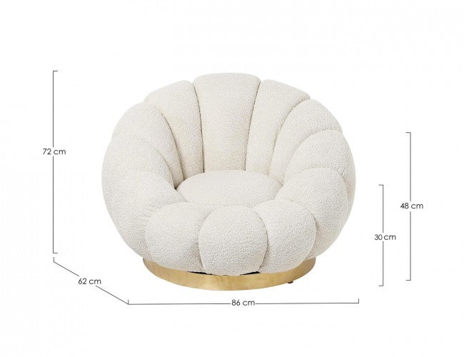 Poltrona Bouclé Bianco Moderno da Interno - RACHEL Colore: Naturale