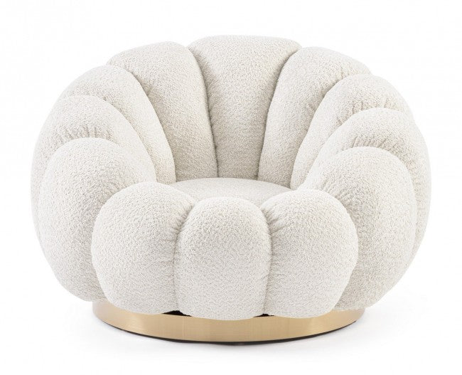 Poltrona Bouclé Bianco Moderno da Interno - RACHEL Colore: Naturale