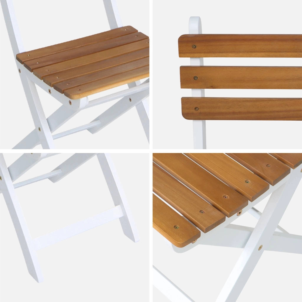 Set 4 sedie da giardino pieghevoli in acacia, bianco
