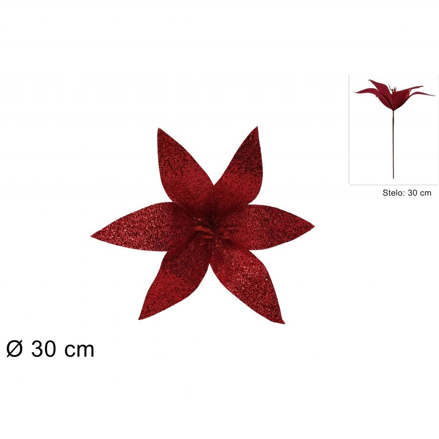 STELO FIORE NATALIZIO GLITTERATO ROSSO