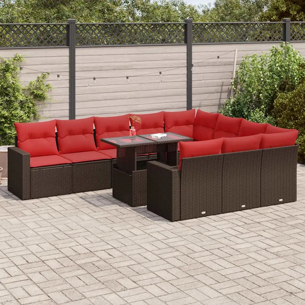 Set Divani Giardino 11 pz con Cuscini Polyrattan Acacia Marrone 3326395
