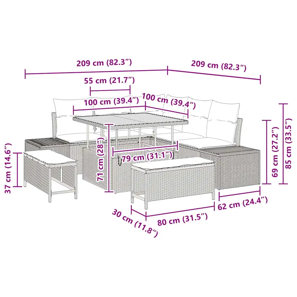 Set Divano da Giardino con cuscino 8 pcs Grigio polyrattan 3362778