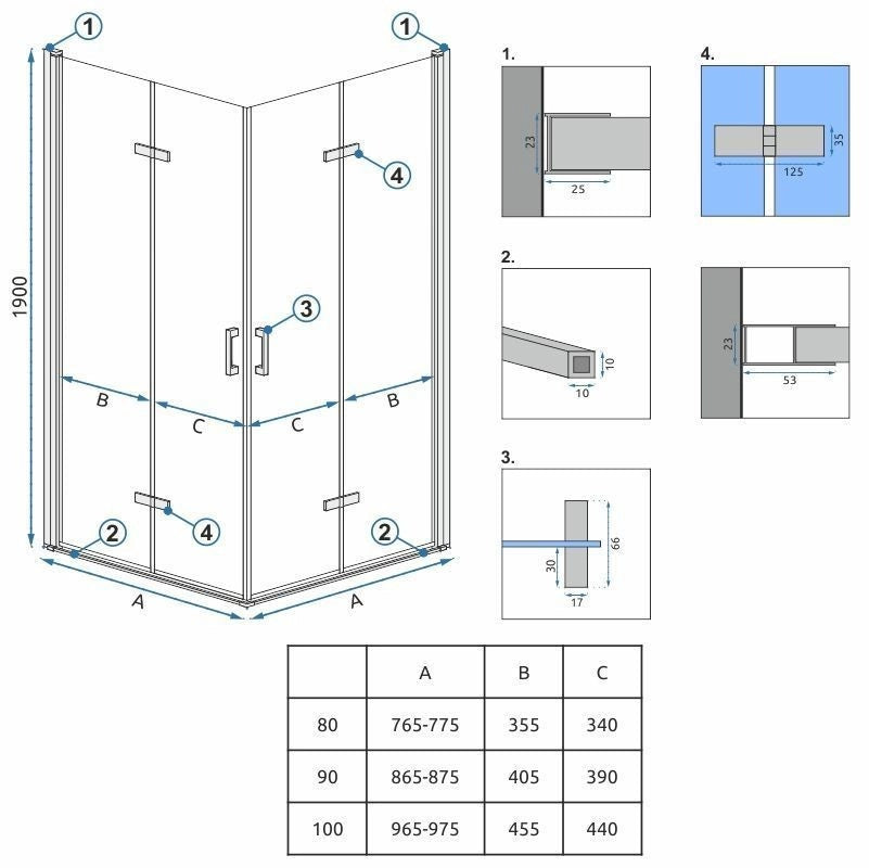 Cabina Doccia Rea Molier Chrome Double 90x90
