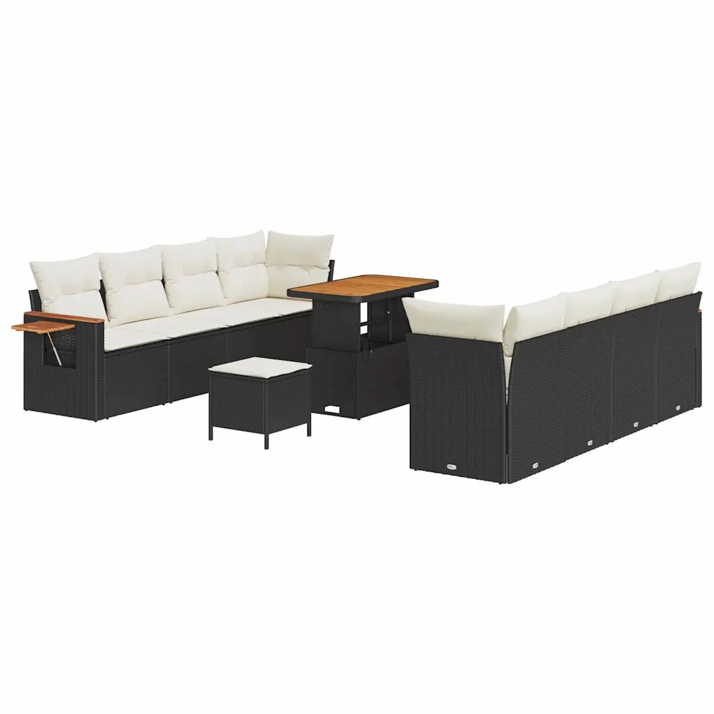 Set Divano da Giardino con cuscino 11 pcs Nero e Crema