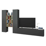 Parete attrezzata Acuto, Set salotto porta TV a 3 ante, Mobile soggiorno multiuso, 100% Made in Italy, cm 320x30h180, Antracite e Acero