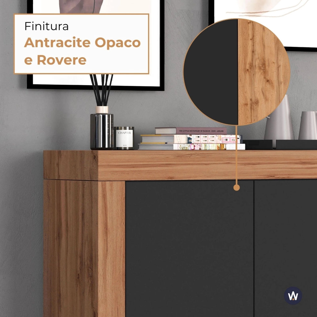 WHOUS Madia Chronos a 4 ante antracite opaco e rovere 140x40x130 cm