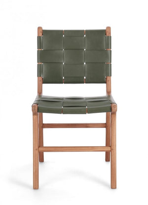 Set 2 Sedie Teak e Pelle Verde Moderno da Interno - PENELOPE Colore: Verde