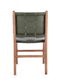 Set 2 Sedie Teak e Pelle Verde Moderno da Interno - PENELOPE Colore: Verde