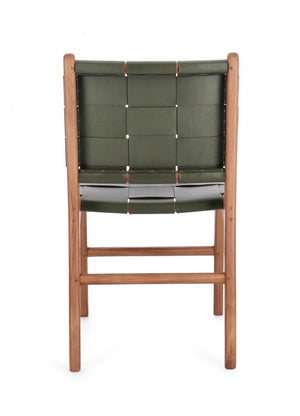 Set 2 Sedie Teak e Pelle Verde Moderno da Interno - PENELOPE Colore: Verde