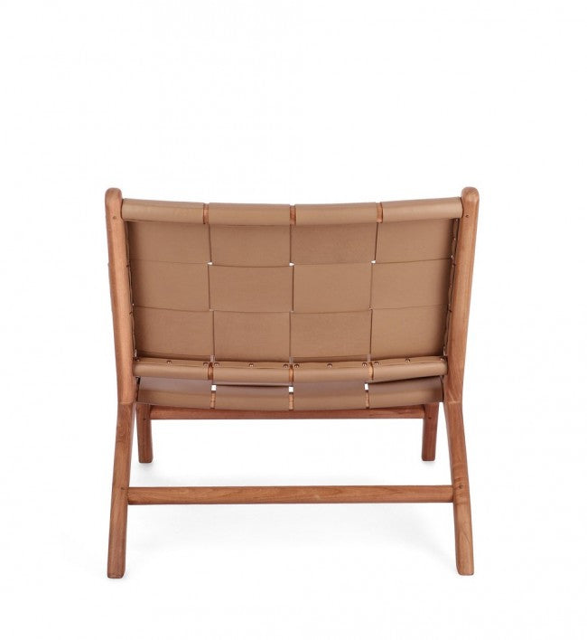 Poltrona Lounge Teak e Pelle Tortora Moderna da Interno - PENELOPE Colore: Tortora