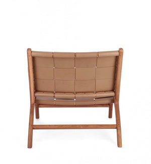 Poltrona Lounge Teak e Pelle Tortora Moderna da Interno - PENELOPE Colore: Tortora