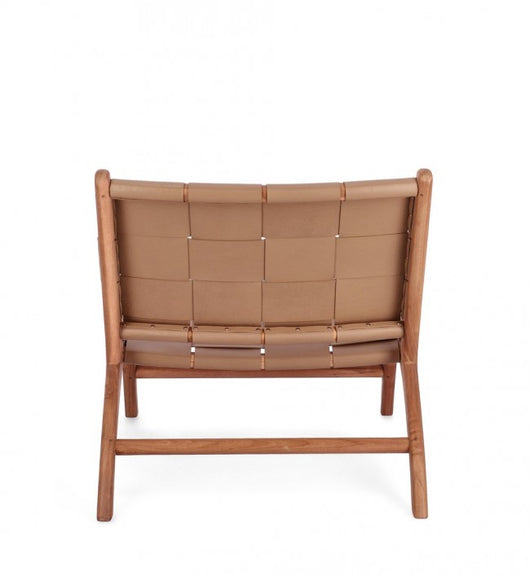 Poltrona Lounge Teak e Pelle Tortora Moderna da Interno - PENELOPE Colore: Tortora