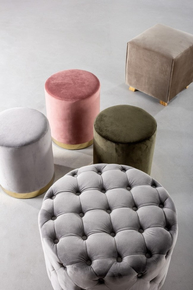 Pouf in Velluto Grigio Moderno da Interno - CLARK Colore: Verde