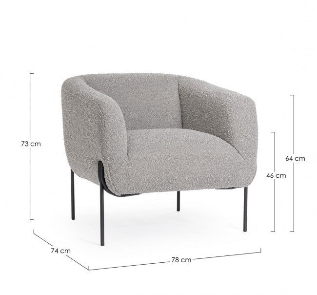 Poltrona Bouclé Grigia Moderna da Interno - SONIA Colore: Grigio