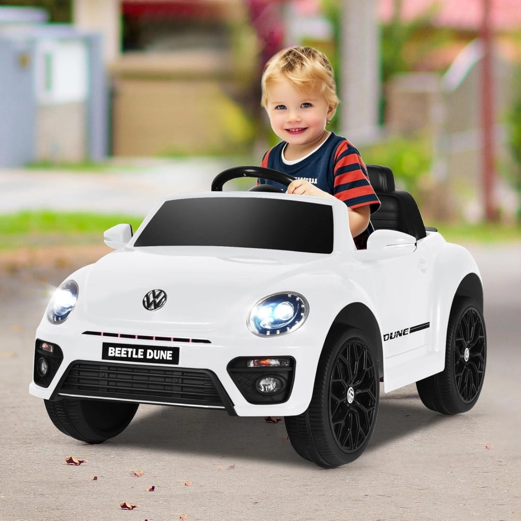 Macchina Elettrica per Bambini Volkswagen Beetle Maggiolino 12V con Telecomando, Auto Elettrico a Pedale, Veicoli con Musica, Fari LED e Clacson, 3-5km/h, Carico 30 kg, 3-8 Anni (Bianco)