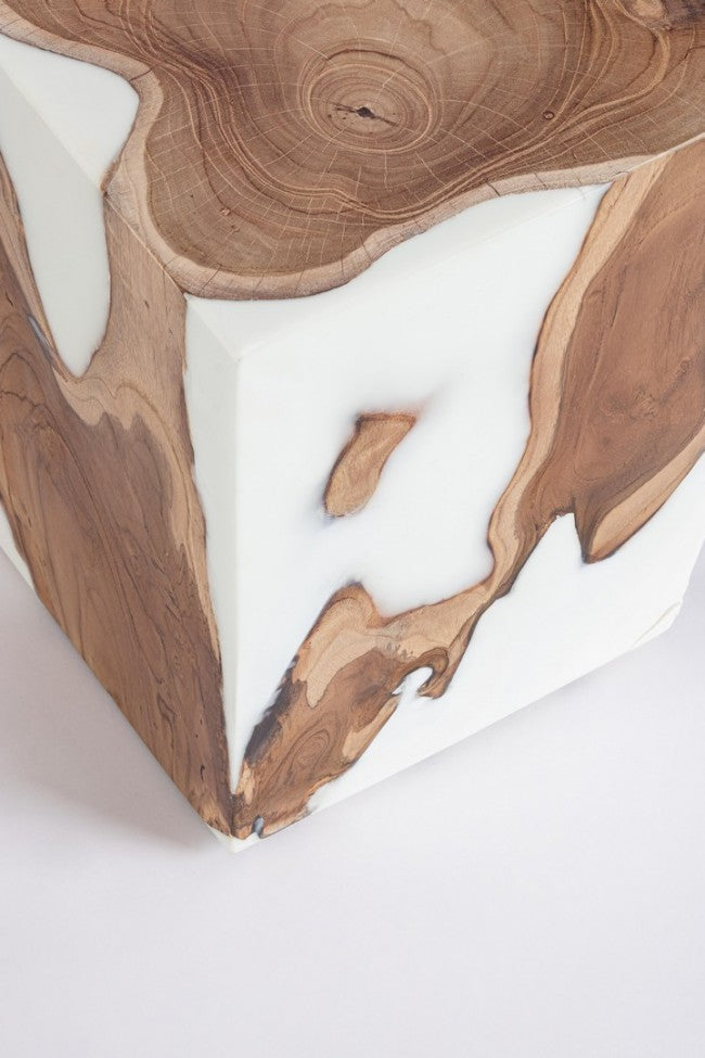 Tavolino in Teak Bianco Moderno da Interno 30x30 - FROSTY