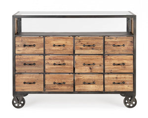 Cassettiera Legno Naturale Industriale da Interno H95,5 - LIDIA