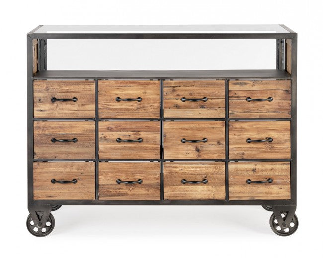 Cassettiera Legno Naturale Industriale da Interno H95,5 - LIDIA