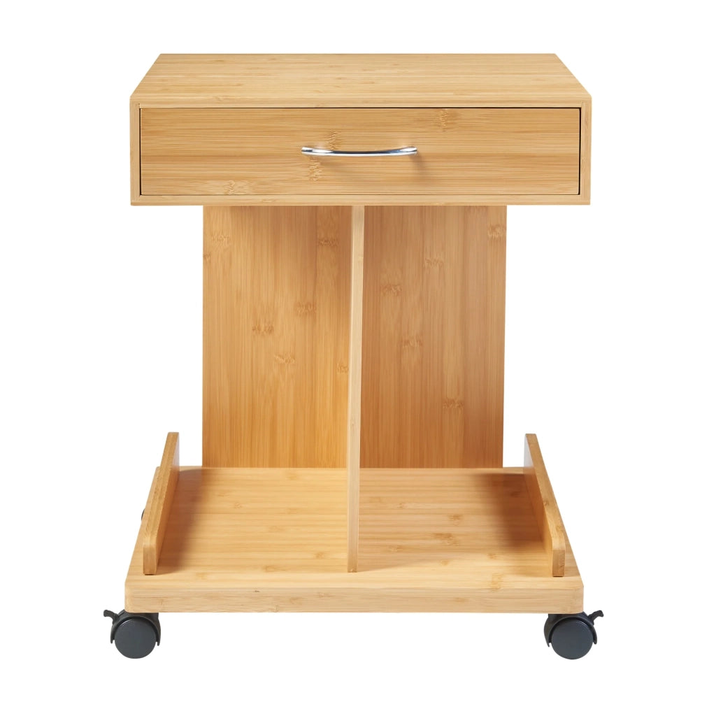Tavolino laterale su rotelle con cassetto e 2 ripiani bambù 57 x 43 x 43 cm naturale 03_0010981