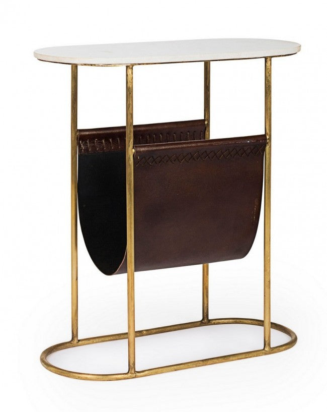 Tavolino con Porta Riviste Acciaio Marrone Industriale - LAWSON