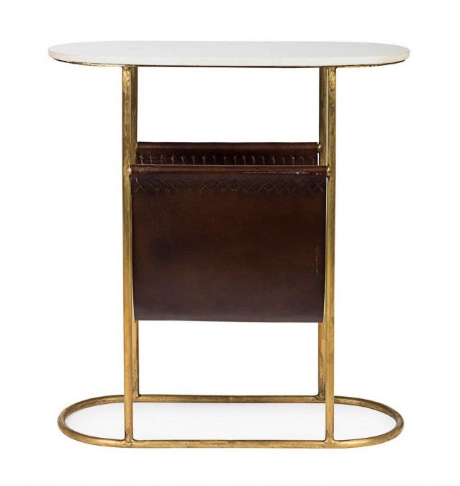 Tavolino con Porta Riviste Acciaio Marrone Industriale - LAWSON