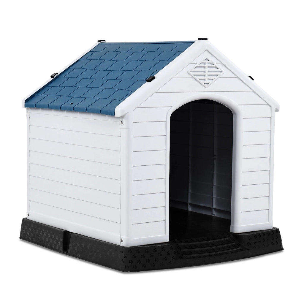 Casetta impermeabile e ventilata per cani, Cuccia con valvole d¡¯aria e pavimento rialzato, Blu