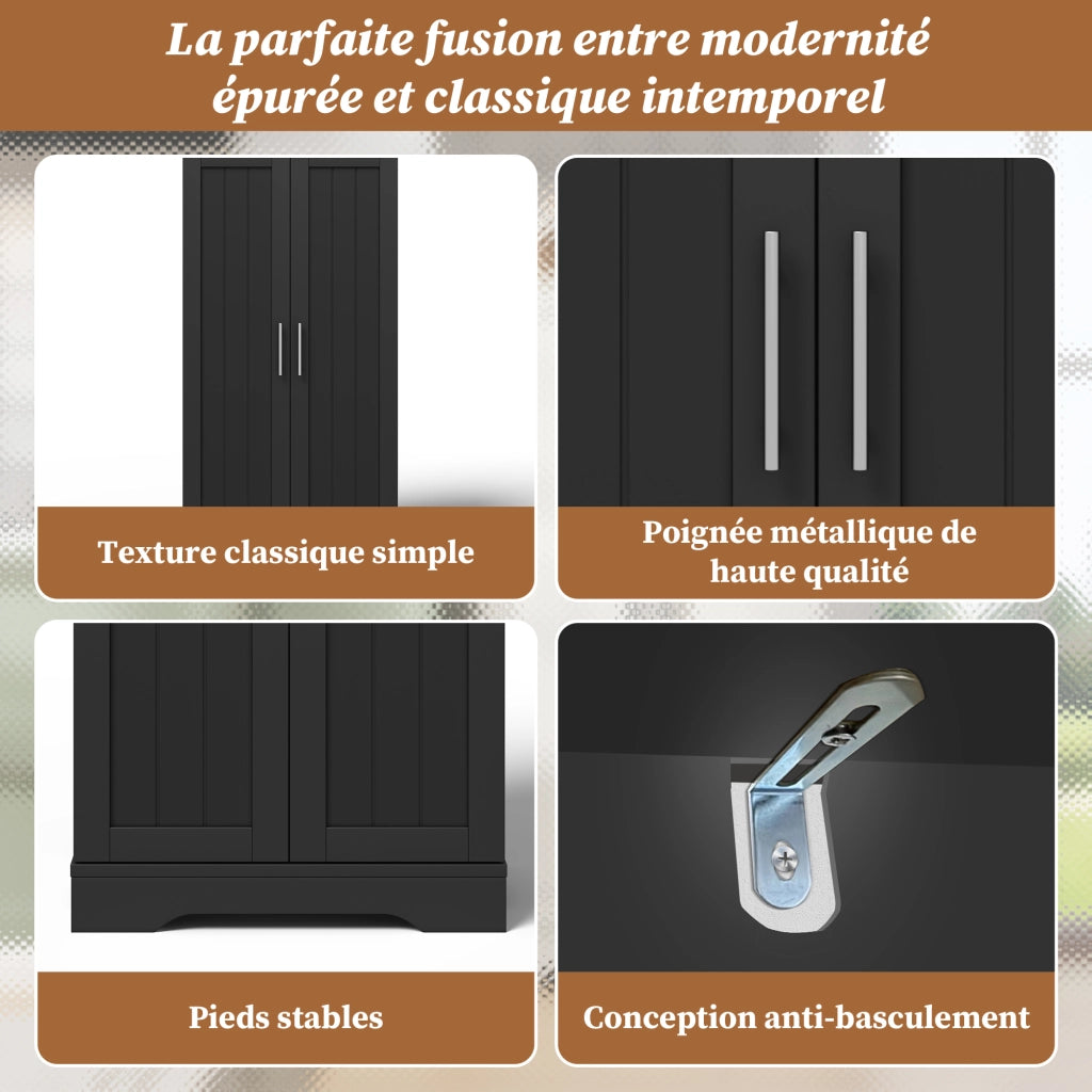 Dispensa alta con LED sensore 2 ante ripiano regolabile e vani anta per cucina soggiorno nera 120 × 60 × 40 cm