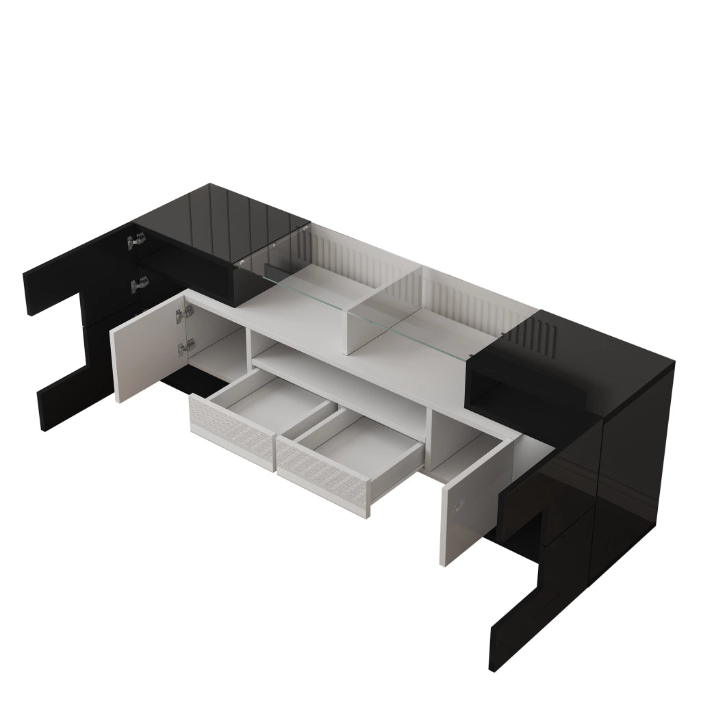 Mobile TV con 6 Ante; 2 Cassetti e LED Multicolore; Finitura Lucida Moderna; 145??30??51 cm; in Truciolare; Bianco e Nero