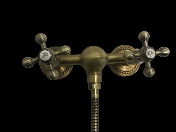 Rubinetto doccia bronzato, vecchio ottone maniglie a stella rosoni decorati