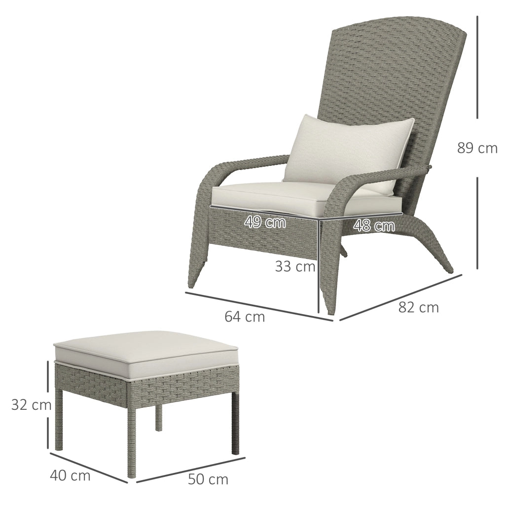 Sedia da Giardino con Poggiapiedi e Cuscini ¨C zephmum ¨C Rattan, Acciaio, Grigio e Crema, 64x82x89 cm