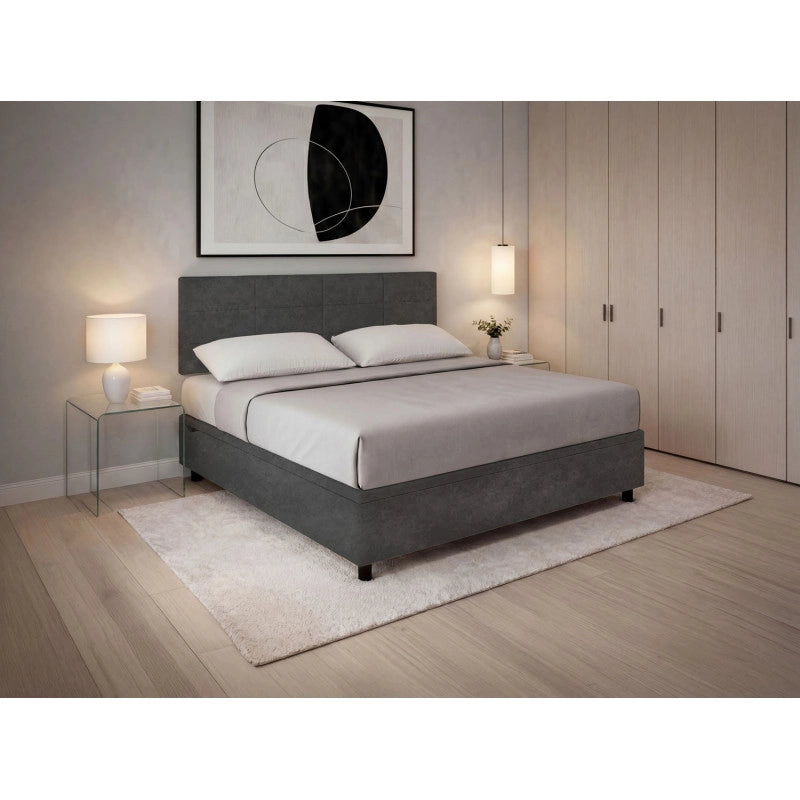 Letto imbottito Matrimoniale 180x200 cm Square - Contenitore,Microfibra,Grigio