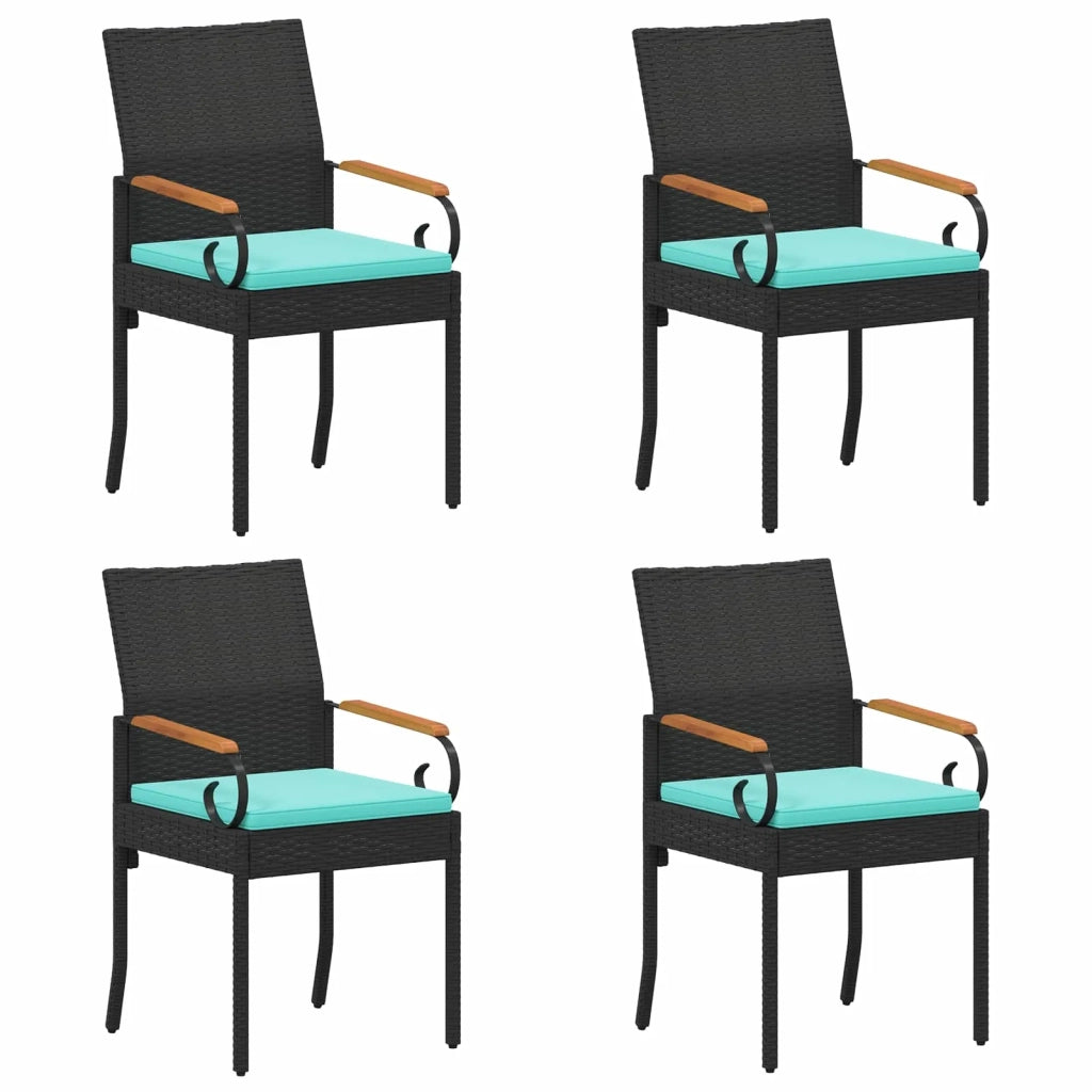 Sedie da giardino 4 pcs Nero e Turchese Polyrattan e acacia