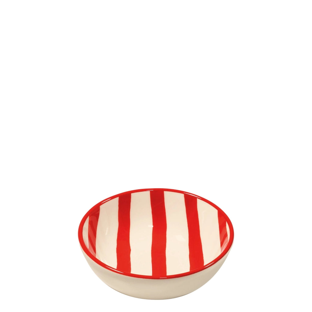 Zafferano Set 6 Ciotole Righe Collezione Lido in Ceramica Artigianale Italiana - Colore Rosso - Design Moderno per Antipasti e Dessert