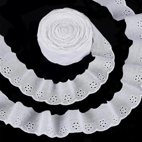 Tessuto di cotone a laccio 42mm, 15 yard, 13.7M, con decorazione floreale, raffia e laccio ondulato per cucire abiti, vestiti, borse e accessori per animali.