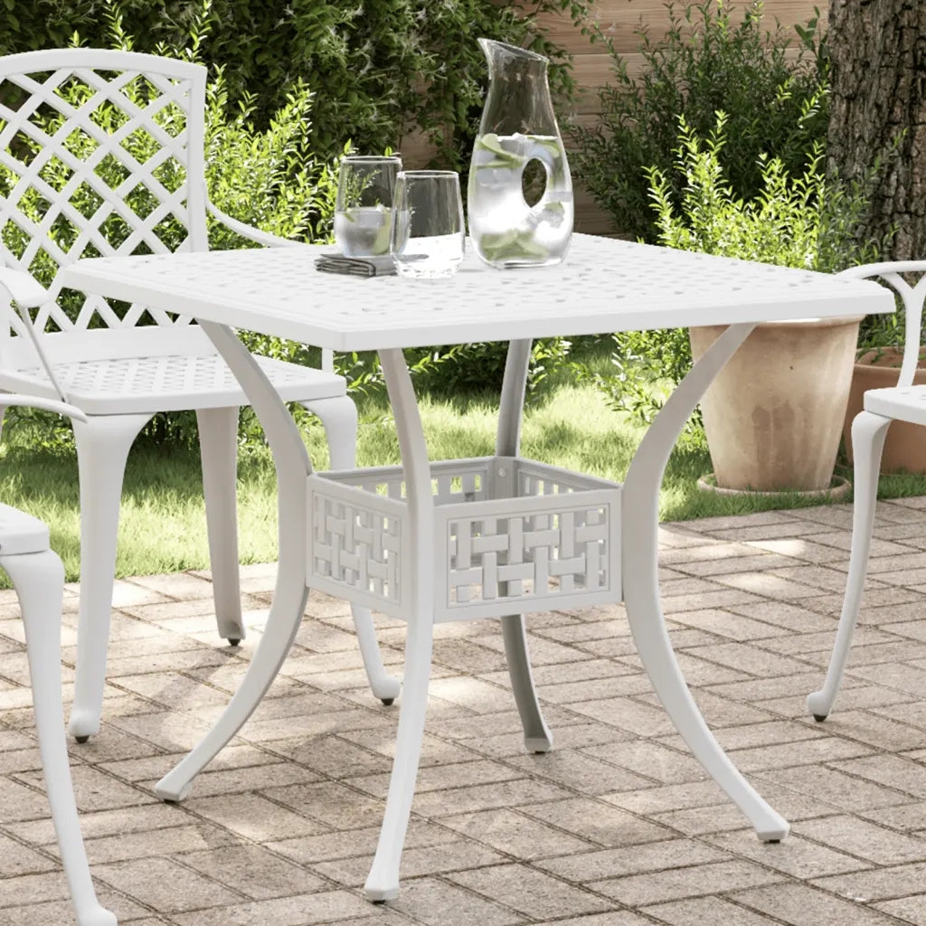 Tavolo da Giardino | Tavolino da esterno Bianco 80x80x75 cm in Alluminio Pressofuso