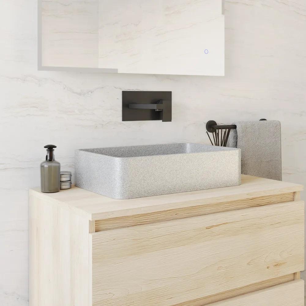 Lavabo da appoggio rettangolare in microcemento 50x32,5x12 cm beige | Lesina