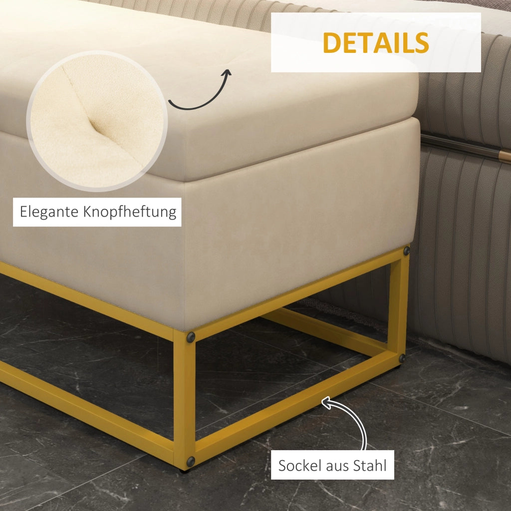 Cassettiera con seduta imbottita, rivestimento in flanella, gambe in acciaio oro ¨C zephmum ¨C 110x47x46.5 cm